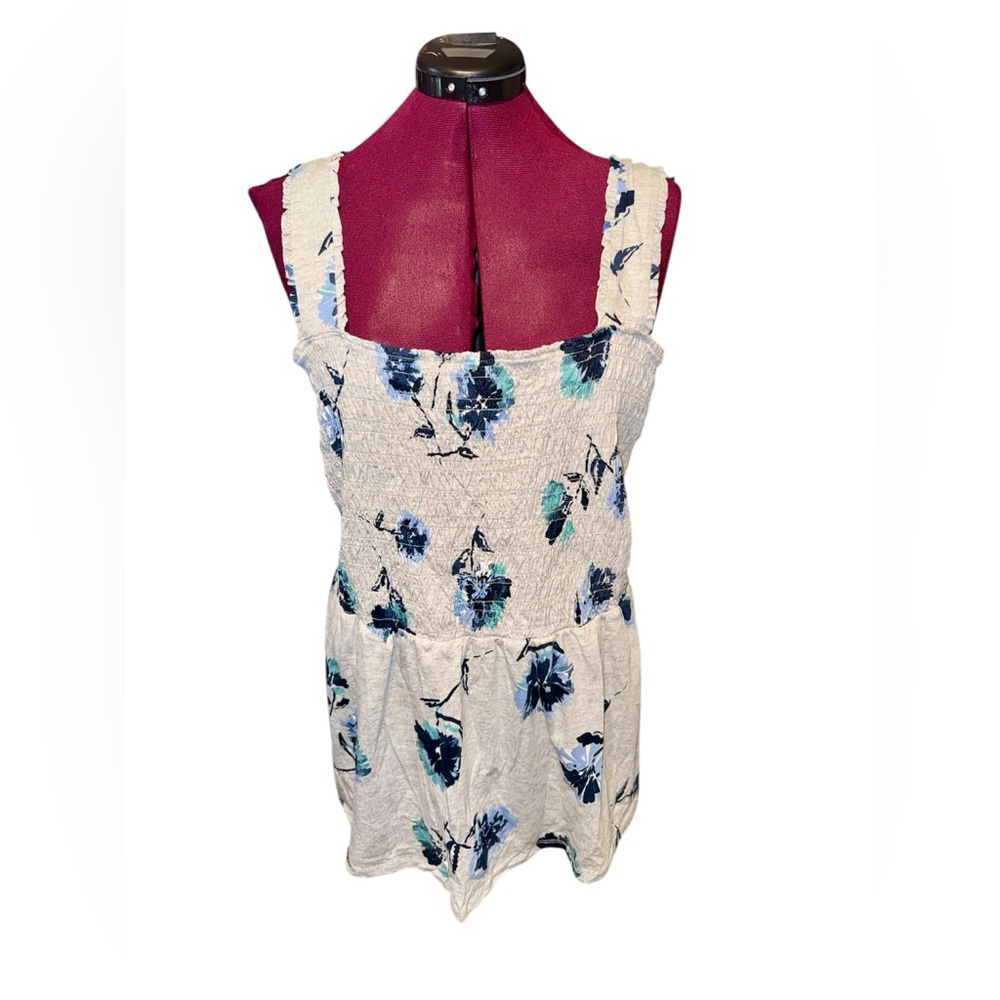 NWT Maurices Women 3X Gray Blue Floral Tank Top Elastic Waist Cotton Blend